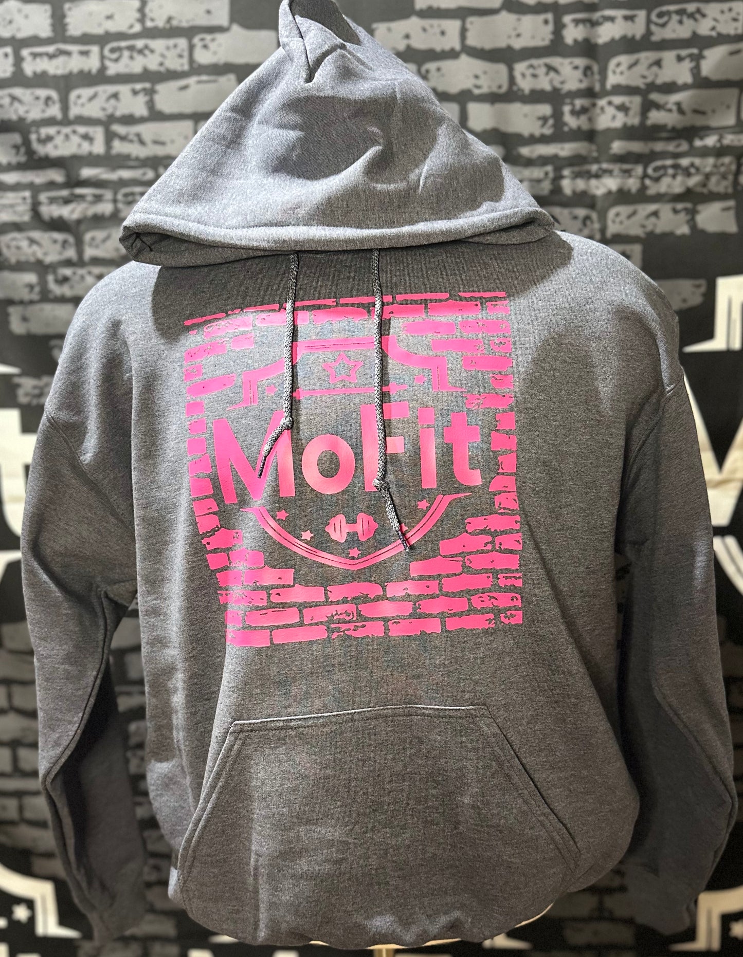 Heather Grey Hoodie/Hollywood Pink Brick Logo