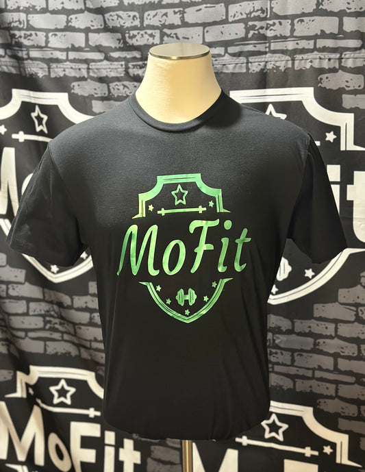 Black soft style T-shirt/ Electric Green curvy logo